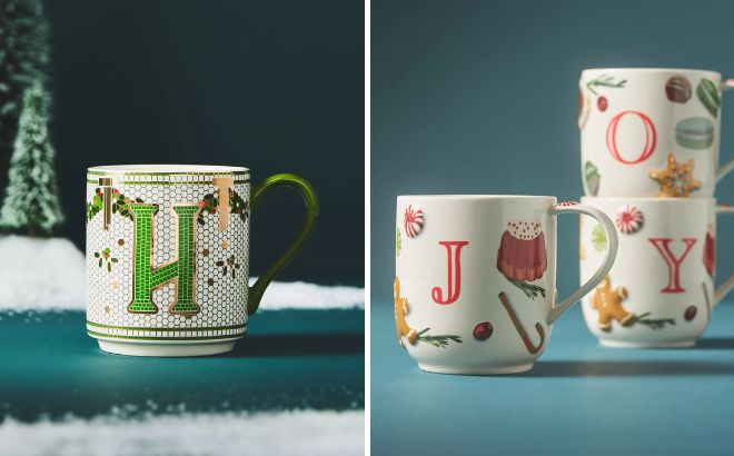 Anthropologie The Bistro Tile Stoneware Monogram Mug and Holifaye Stoneware Monogram Mug