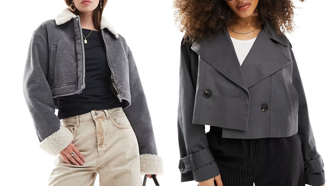 Asos Design Cord Bonded Jacket with Shearling Collar