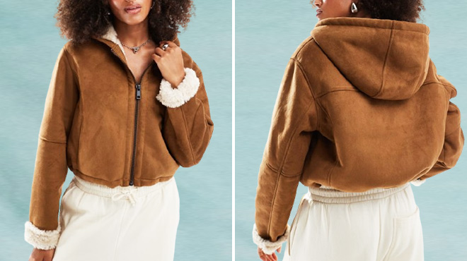 Asos Design Hooded Faux Shearling Jacket