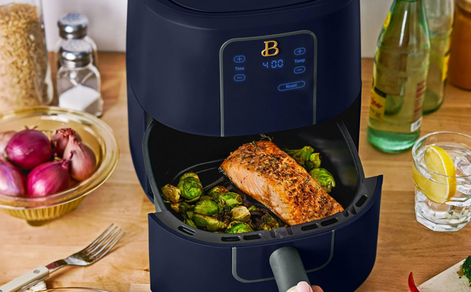 Beautiful 3 Quart Air Fryer in Starry Night Blue Color on the Table