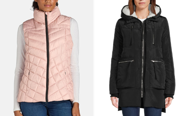 Big Chill Womens Chevron Quilted Puffer Vest and Jason Maxwell Womens Puffer Coat