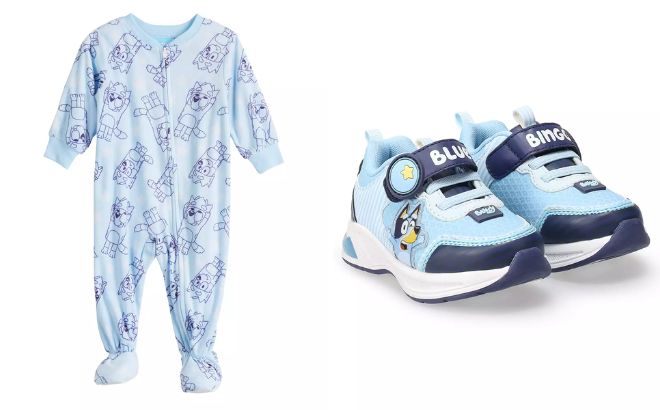 Bluey Footed Pajama and Light Up Toddler Athletic Shoes