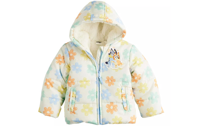 Bluey Toddler Girl Allover Floral Print Puffer Jacket