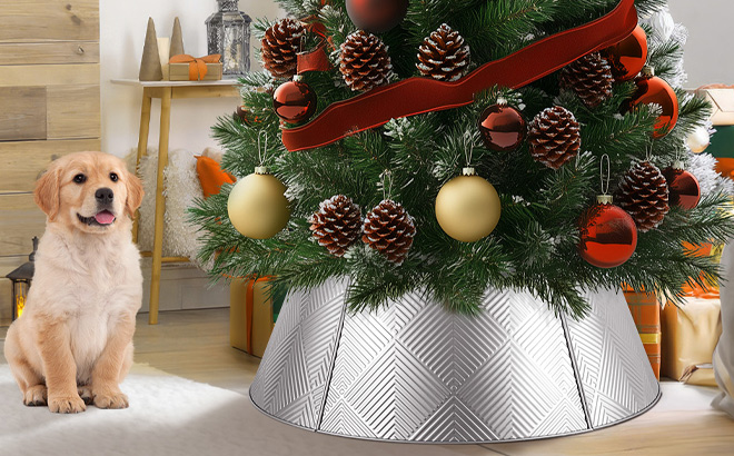 Brightever Metal Christmas Tree Skirt on the Floor