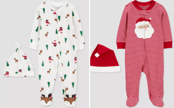 Carters Baby Christmas Reindeer Santa and Christmas Striped Santa Sleep N Play