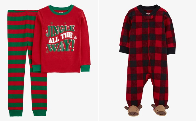 Carters Kid 2 Piece Christmas Jingle All The Way 100 Snug Fit Cotton Pajamas and Baby Plaid Fleece Zip Up Footie Sleep Play Pajamas