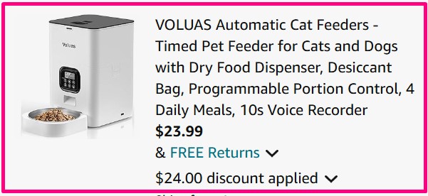 Cat Feeder Amazon Checkout Scrrenshot