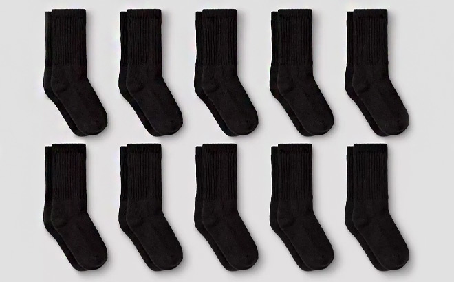 Cat Jack Boys Athletic Crew Socks 10 Pack in Black Color