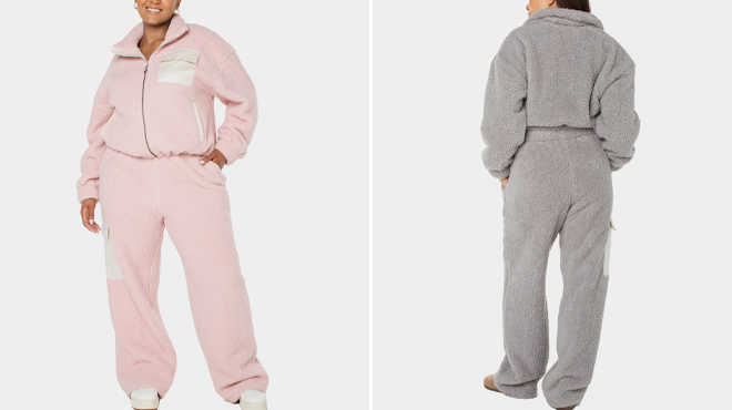 Celebrity Pink Womens Fleece Jacket and Wide Leg Pants Set 2