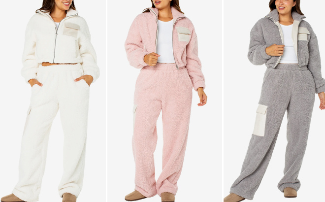 Celebrity Pink Womens Fleece Jacket and Wide Leg Pants Set