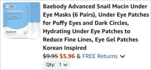 Checkout page of Baebody Snail Mucin Eye Mask 6 Pack