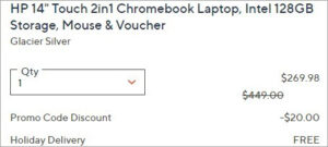 Checkout page of HP 14 Inch Touch 2 in 1 Chromebook Laptop