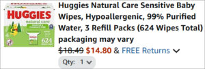 Checkout page of Huggies Baby Wipes 624 Count