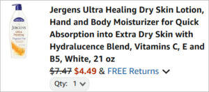 Checkout page of Jergens Ultra Healing Dry Skin Lotion