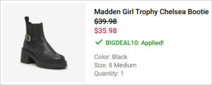 Checkout page of Madden Girl Booties