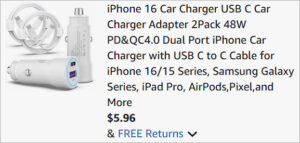 Checkout page of USB C Car Charger 2 Pack