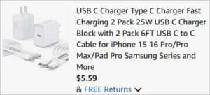 Checkout page of USB C Charger 2 Pack