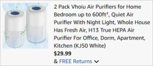 Checkout page of Vhoiu HEPA Air Purifiers 2 Pack