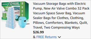 Checkout page of Wanalit Vacuum Bags 32 Pack with Pump