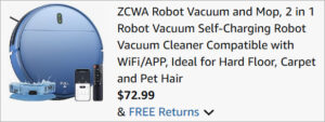 Checkout page of Zcwa Robot Vacuum Mop Cleaner