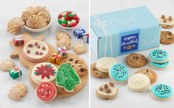 Cheryls Cookies Holiday Dessert Board for Two and appy Hanukkah Bow Gift Box