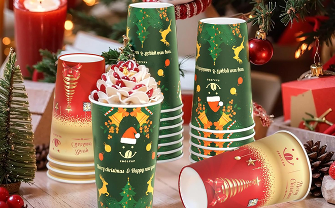 Christmas Coffee Cups on a Table