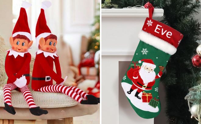 Christmas Elf Behaving Badly Plush Toy and Large Christmas Stocking