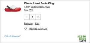 Classic Lined Santa Clogs at Checkout