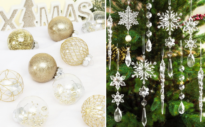 Clear Christmas Balls and Acrylic Snowflakes Ornaments