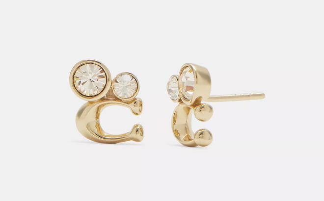 Coach Outlet Signature Crystal Cluster Stud Earrings in Gold