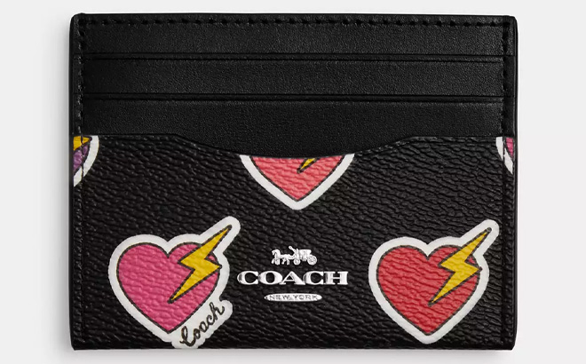 Coach Slim Id Card Case With Heart Bolt Print