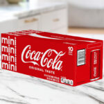 Coke Mini Can 7 5oz 10 Pack on a Kitchen Counter