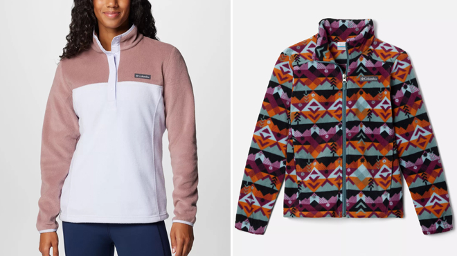 Columbia Womens Benton Springs Half Snap Pullover Fleece II and Columbia Boys Castle Dale Printed Full Zip Fleece