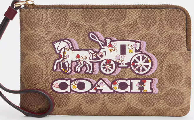 Corner Zip Wristlet In Signature Canvas With Horse And Carriage Print