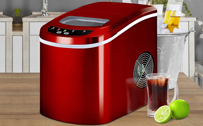 Costway Red Portable Compact Electric Ice Maker Machine in Red Color