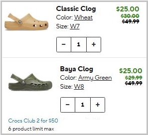 Crocs Clogs Checkout Summary