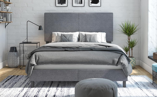 DHP Janford Bed with Chic Upholstered Headboard Queen