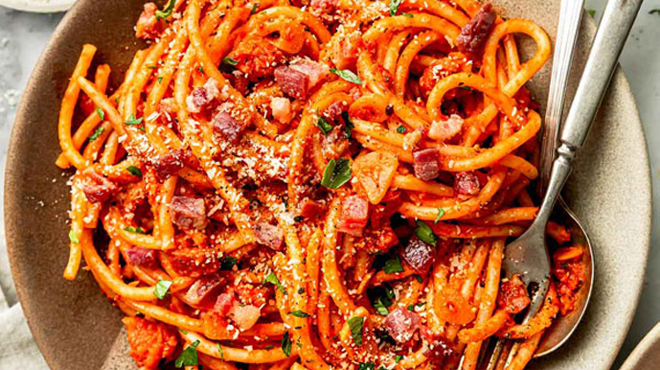 DeLallo Bucatini AllAmatriciana Pasta Dish