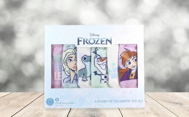 Disney Frozen Girls No Show Socks in the Box on the Table