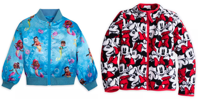 Disney Girls Ariel Varsity Jacket and Disney Girls Minnie Mouse Zip Fleece Jacket