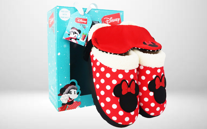 Disney Minnie Mouse Womens Slippers Sleep Mask Gift Set