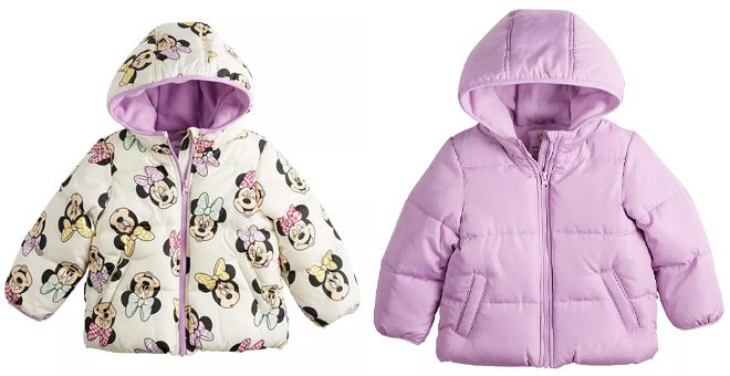 Disneys Minnie Mouse Toddler Girls Heavyweight Bubble Jacket