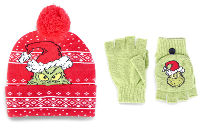 Dr Seuss The Grinch Beanie Winter Gloves 2 Piece Set