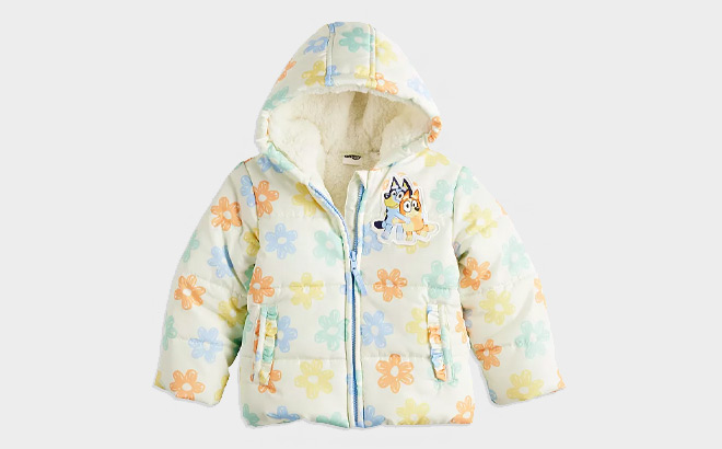 Dreamwave Toddler Girls Bluey Floral Print Puffer Jacket