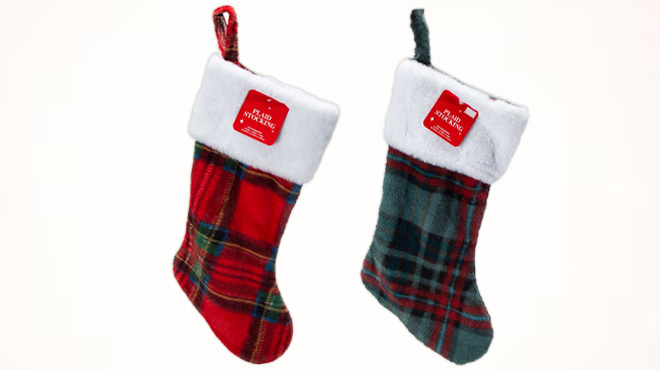 Fuzzy Plaid Christmas Stockings