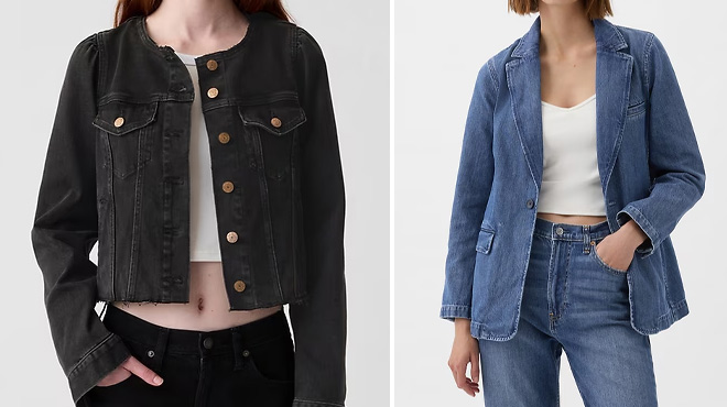 GAP Collarless Cropped Icon Denim Jacket and Denim Blazer