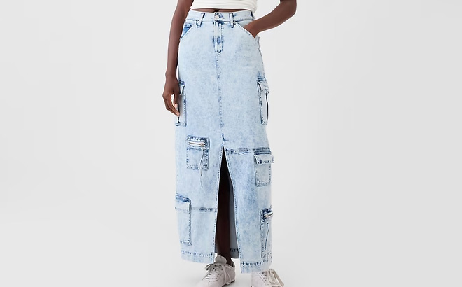 GAP Denim Double Cargo Maxi Skirt