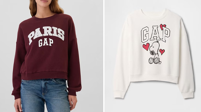 GAP Factory Oversized Graphic Sweatshirt and GAP Factory Peanuts Relaxed Gap Logo Sweatshirt