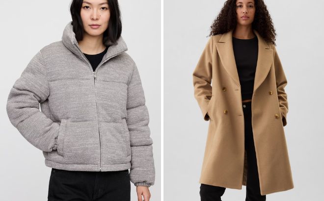 GAP Factory Relaxed Short Puffer Jacket and Relaxed Long Topcoat