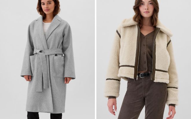 GAP Factory Relaxed Wrap Topcoat and Relaxed Sherpa Coat